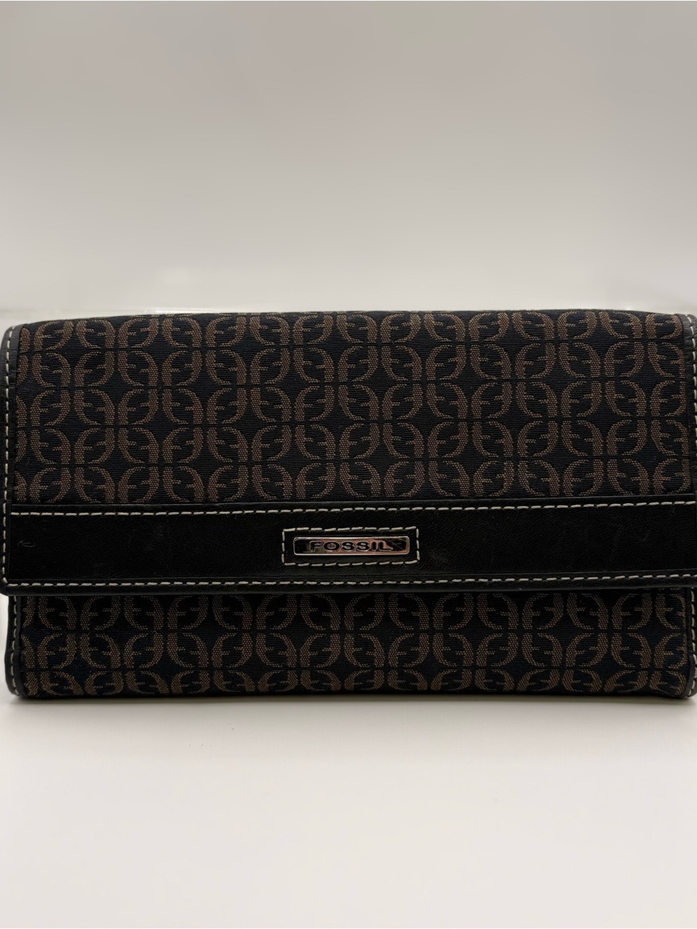 Fossil Black and Brown Signature Pattern Women's Wallet